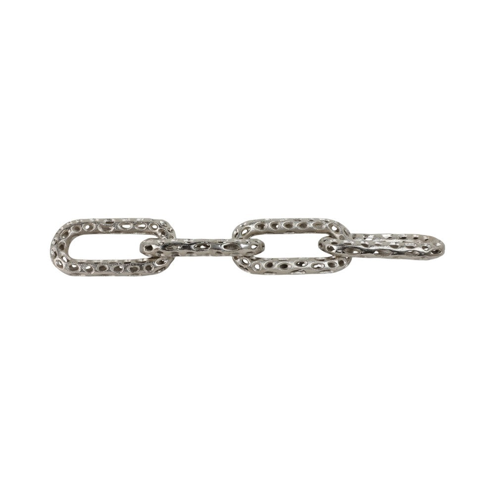 Decorative Chain Link Figurine | Pierced Texture Silver Metal | 25 x 4"