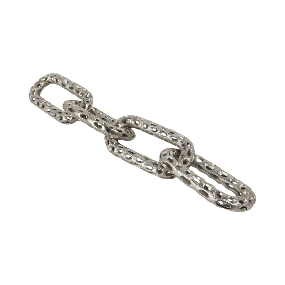 Decorative Chain Link Figurine | Pierced Texture Silver Metal | 25 x 4"