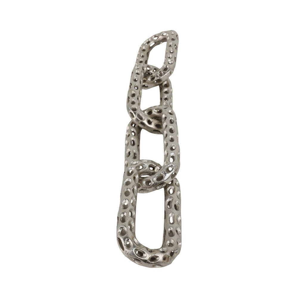 Decorative Chain Link Figurine | Pierced Texture Silver Metal | 25 x 4"