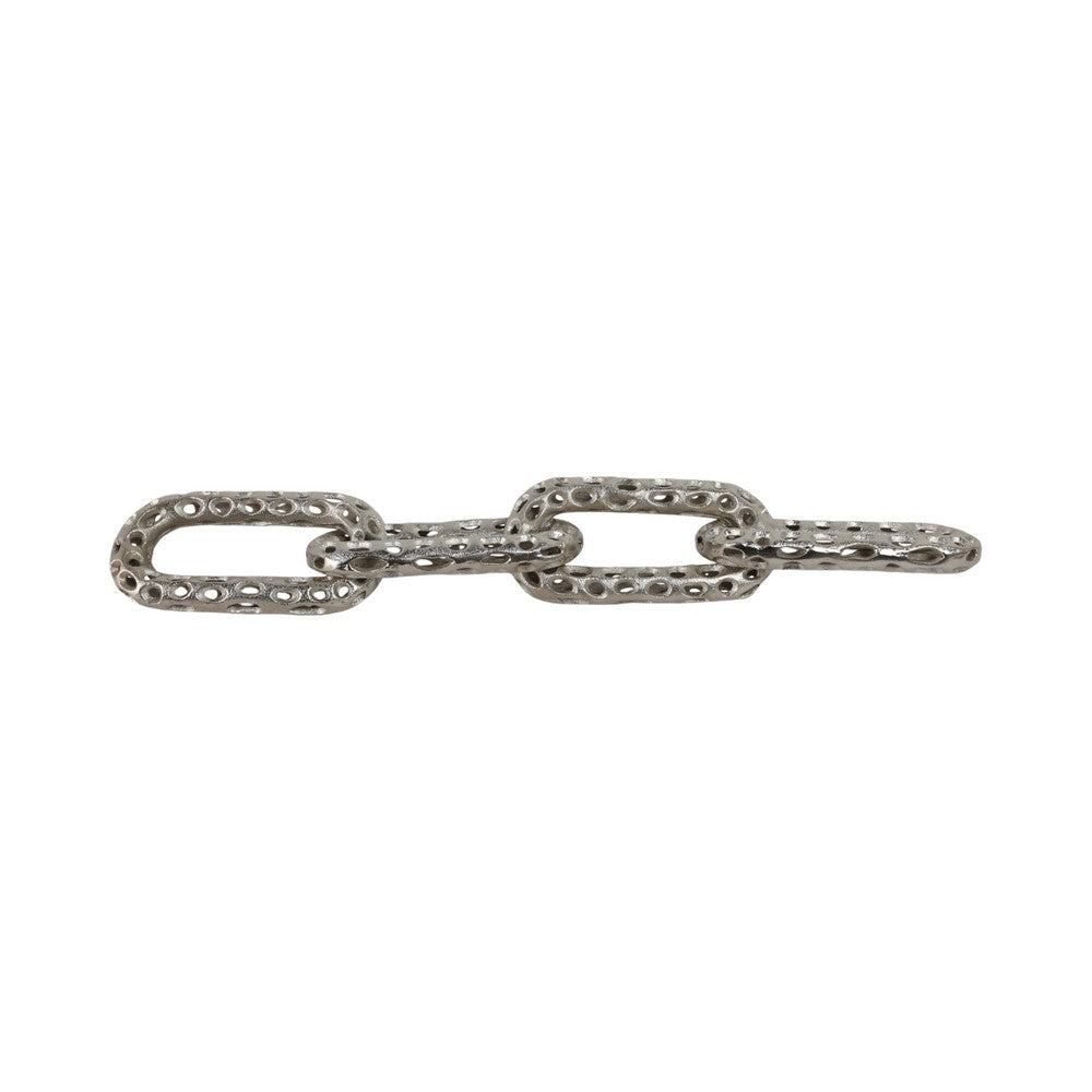 Decorative Chain Link Figurine | Pierced Texture Silver Metal | 25 x 4"