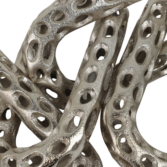 Decorative Chain Link Figurine | Pierced Texture Silver Metal | 25 x 4"