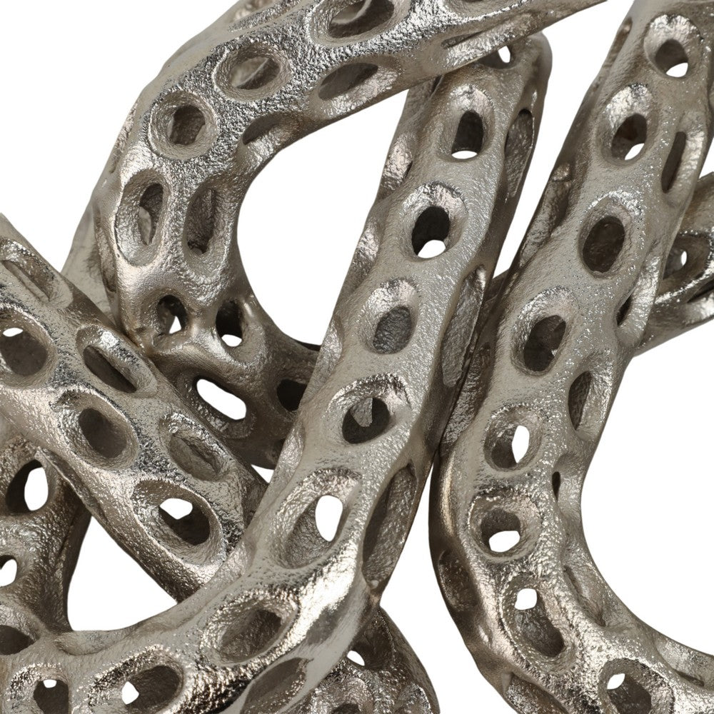 Decorative Chain Link Figurine | Pierced Texture Silver Metal | 25 x 4"