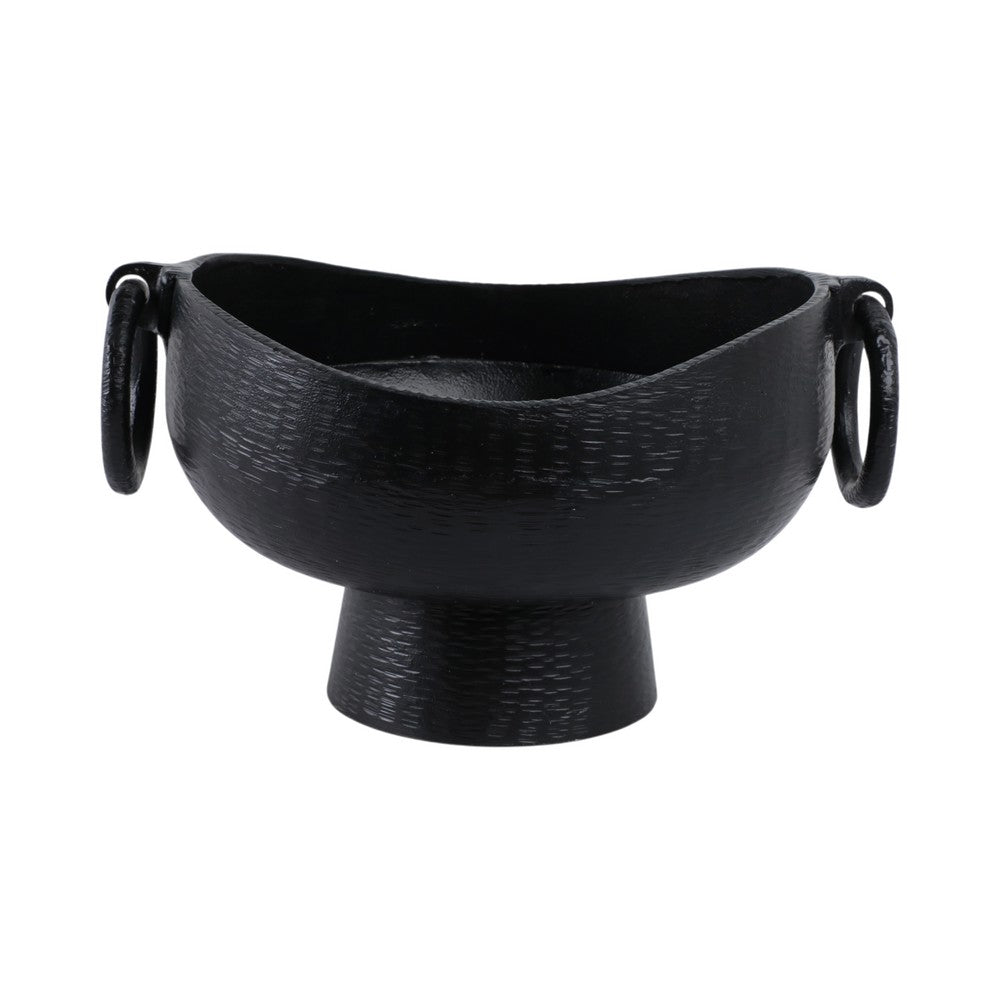 Decorative Pedestal Bowl with 2 Ring Handles | 16" Organic Black