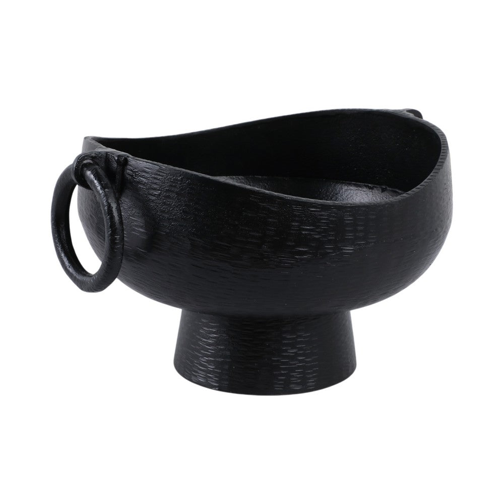 Decorative Pedestal Bowl with 2 Ring Handles | 16" Organic Black