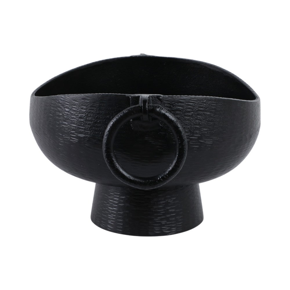 Decorative Pedestal Bowl with 2 Ring Handles | 16" Organic Black