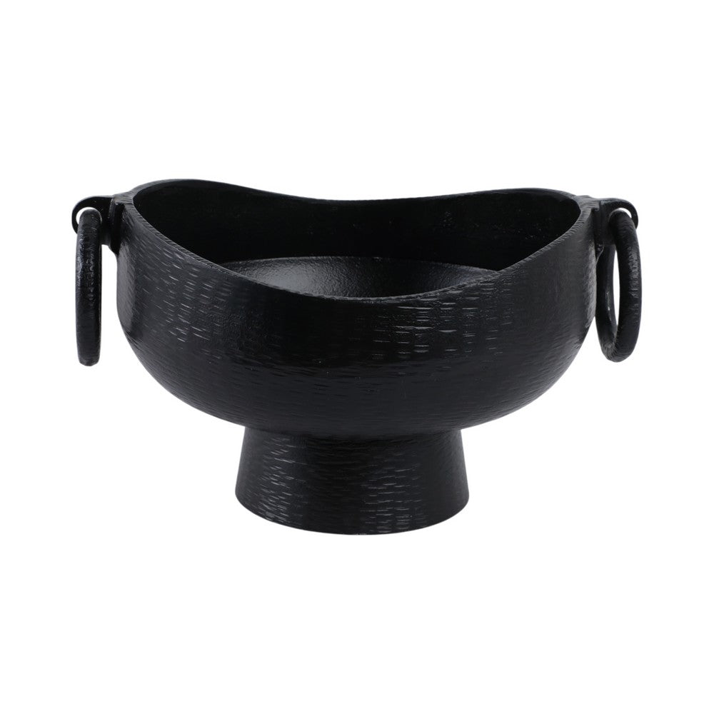 Decorative Pedestal Bowl with 2 Ring Handles | 16" Organic Black