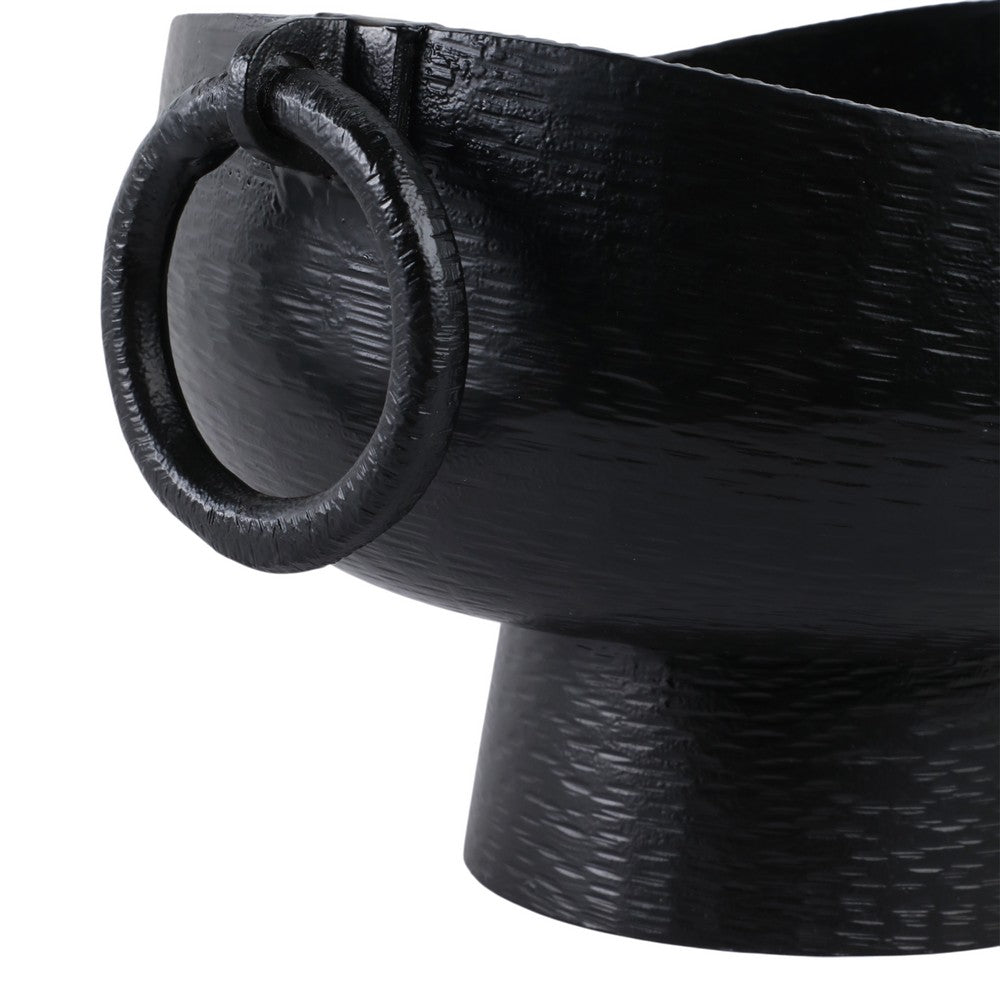 Decorative Pedestal Bowl with 2 Ring Handles | 16" Organic Black