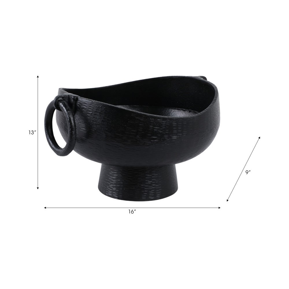 Decorative Pedestal Bowl with 2 Ring Handles | 16" Organic Black