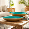 Decorative Oval Bowl Set of 2 | Handcrafted Gold & Blue Metal & Enamel