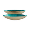 Decorative Oval Bowl Set of 2 | Handcrafted Gold & Blue Metal & Enamel