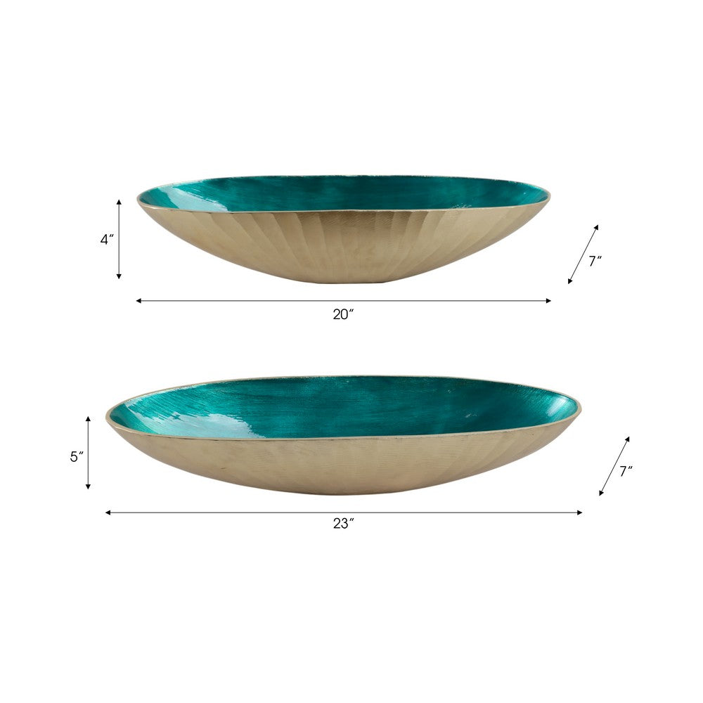 Decorative Oval Bowl Set of 2 | Handcrafted Gold & Blue Metal & Enamel