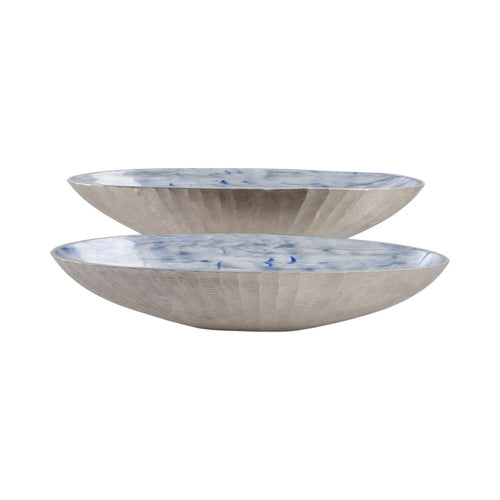 Verny Oval Bowl Set of 2 | Metal & Enamel | Light Blue | 20 & 23"