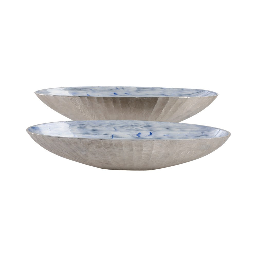 Verny Oval Bowl Set of 2 | Metal & Enamel | Light Blue | 20 & 23"