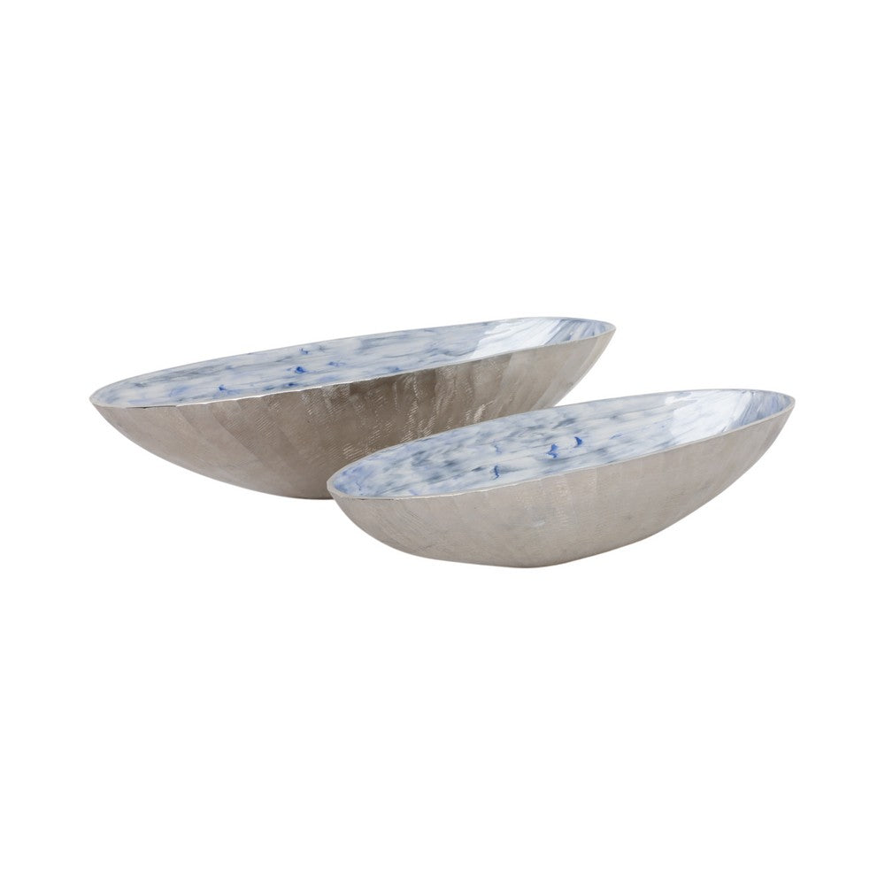 Verny Oval Bowl Set of 2 | Metal & Enamel | Light Blue | 20 & 23"