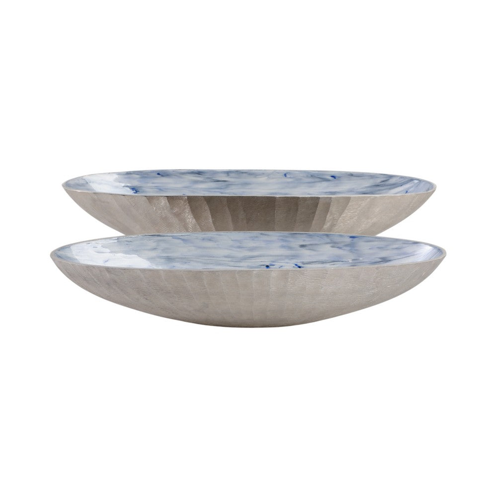 Verny Oval Bowl Set of 2 | Metal & Enamel | Light Blue | 20 & 23"