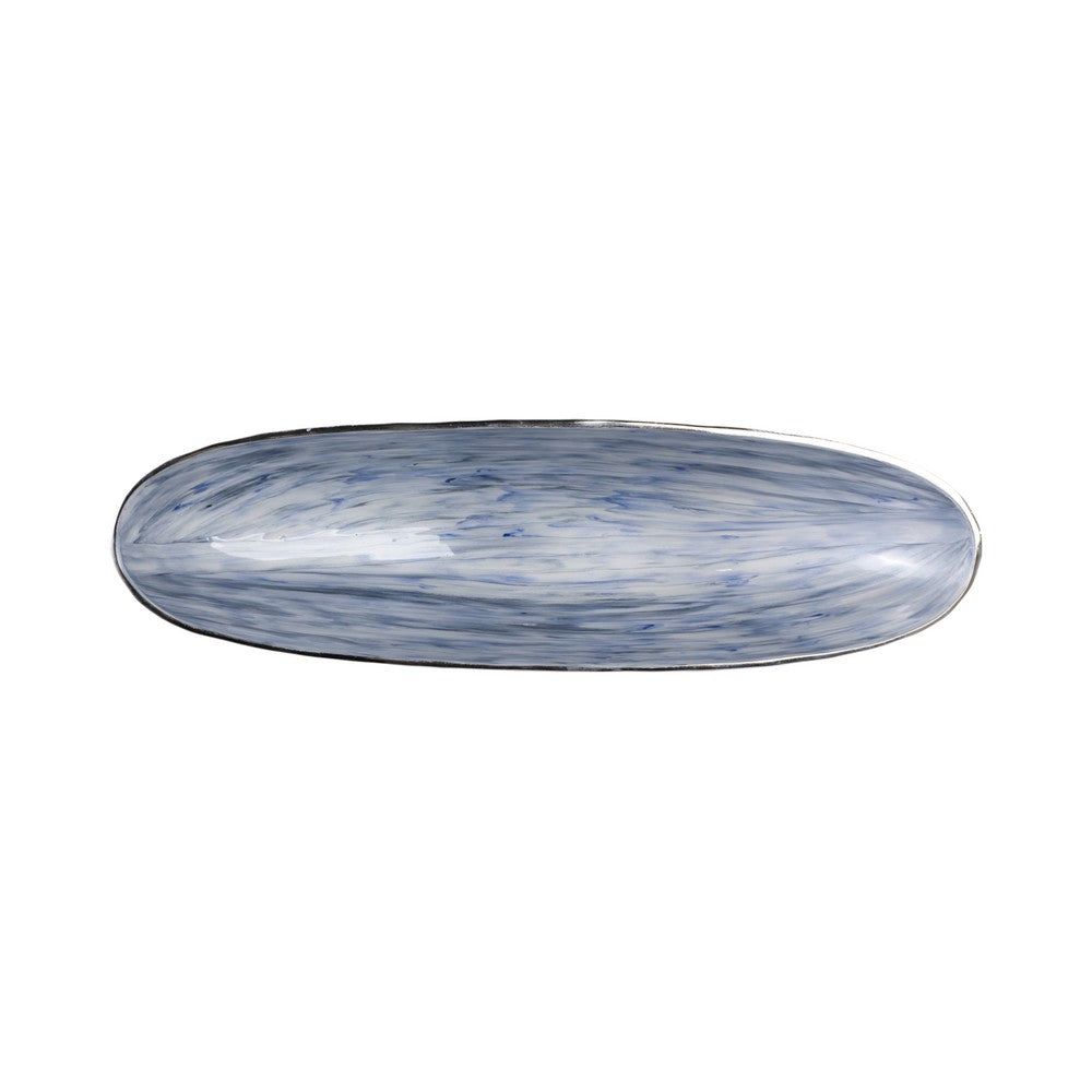 Verny Oval Bowl Set of 2 | Metal & Enamel | Light Blue | 20 & 23"