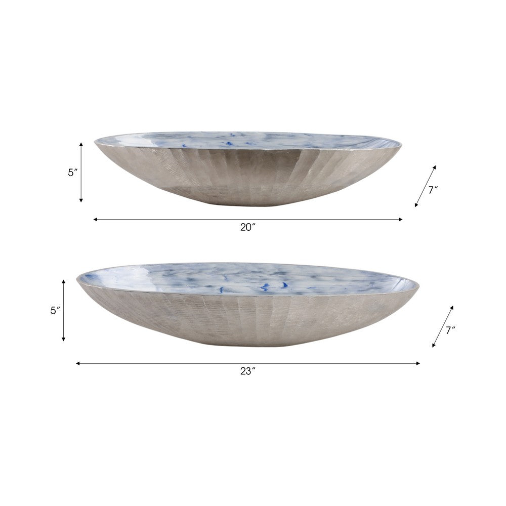 Verny Oval Bowl Set of 2 | Metal & Enamel | Light Blue | 20 & 23"