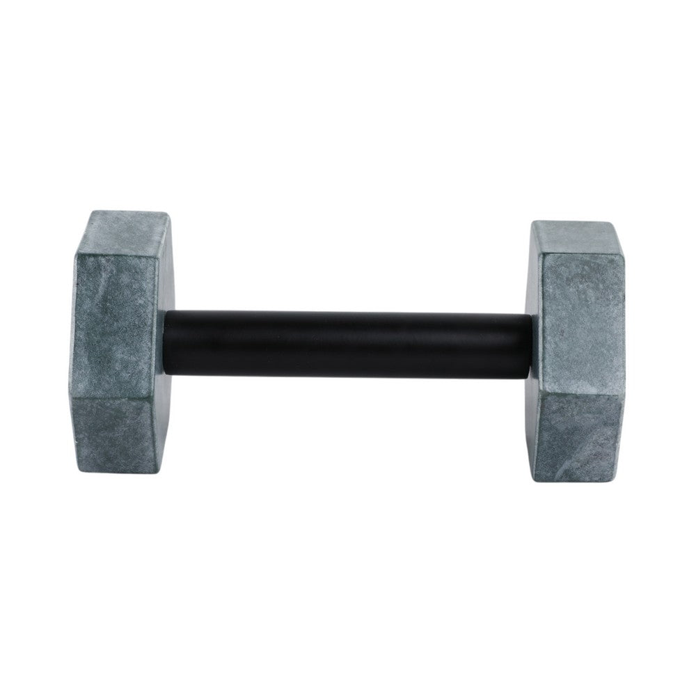 Gym Dumbbell Decor | 8x4 Green Marble Hexagon Heads, Black Handle
