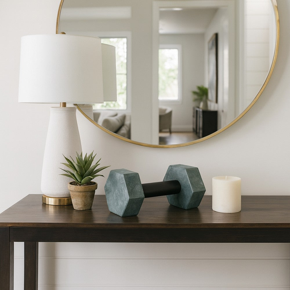 Gym Dumbbell Decor | 8x4 Green Marble Hexagon Heads, Black Handle