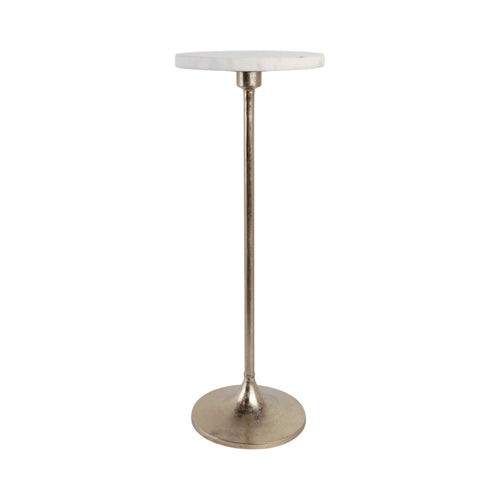 Xylan Drink Table with Gold Metal Base | Sleek 10 Inch White Marble Top