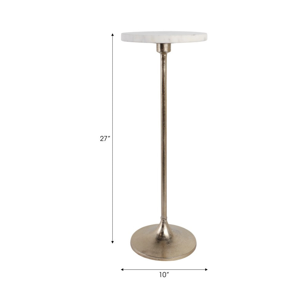 Xylan Drink Table with Gold Metal Base | Sleek 10 Inch White Marble Top