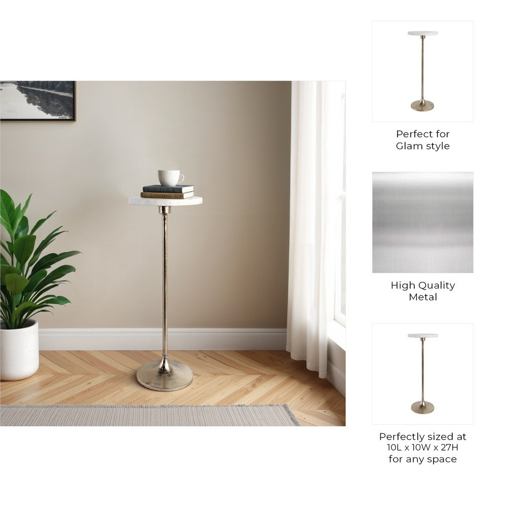 Xylan Drink Table with Gold Metal Base | Sleek 10 Inch White Marble Top