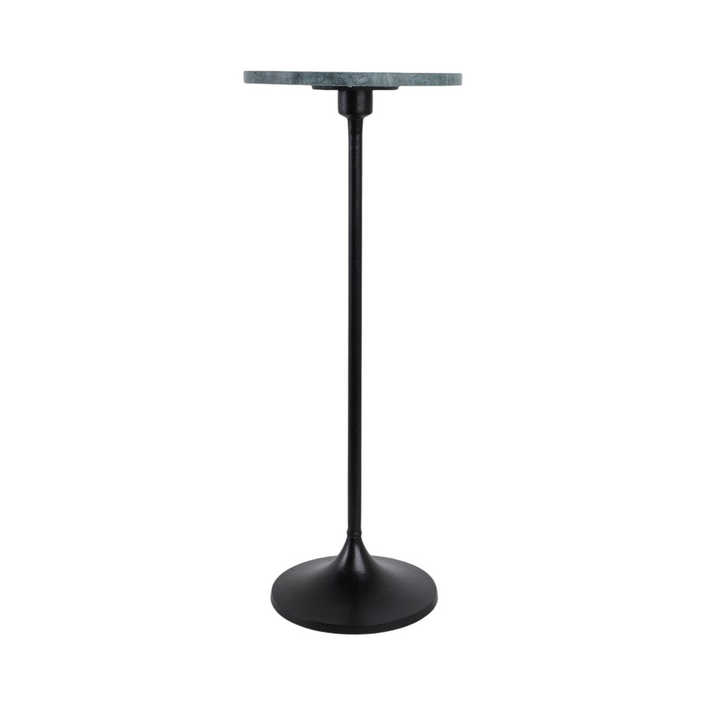 10" Round Accent Drink Table | Trumpet Base | Green Marble | Black Metal Pedestal