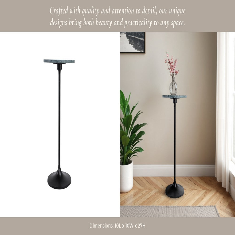 10" Round Accent Drink Table | Trumpet Base | Green Marble | Black Metal Pedestal