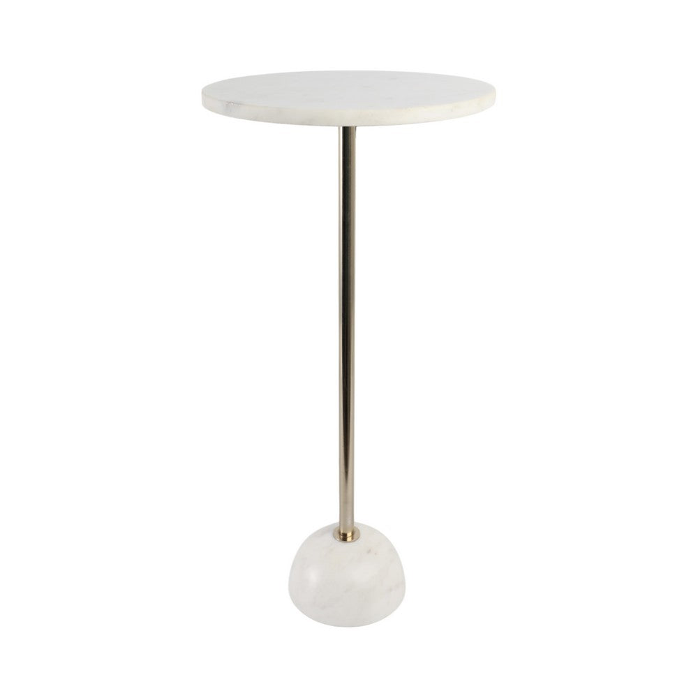 Accent Table | Ball Base | 12" Round White Marble | Gold Metal Pedestal