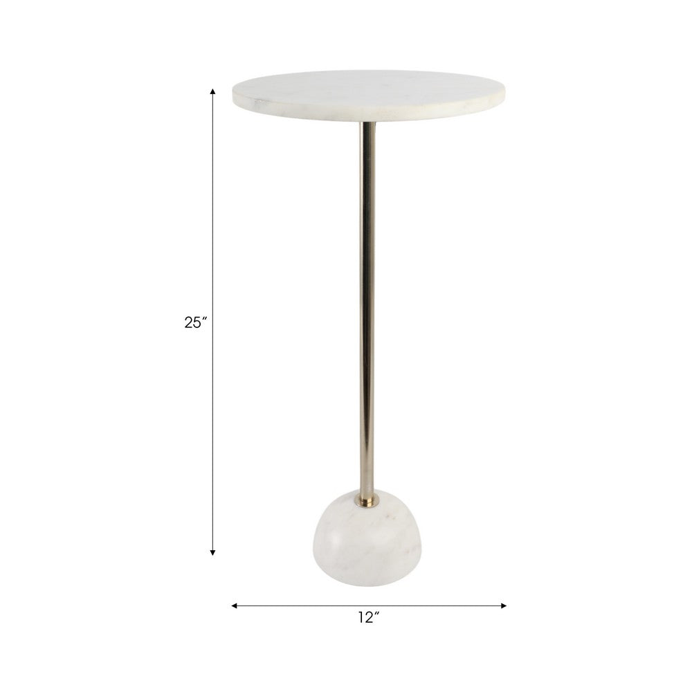 Accent Table | Ball Base | 12" Round White Marble | Gold Metal Pedestal