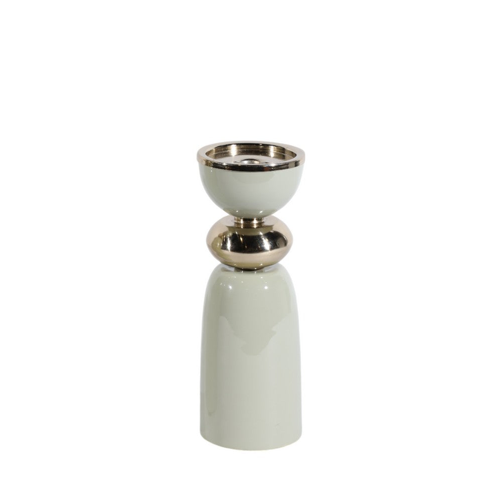 Decorative Curvy Taper Candle Holder | 10" Tall Muted Sage Green Iron