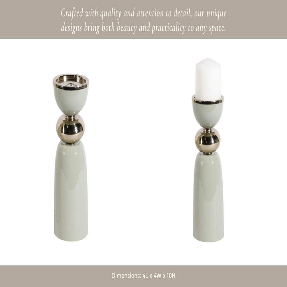 Decorative Curvy Taper Candle Holder | 10" Tall Muted Sage Green Iron