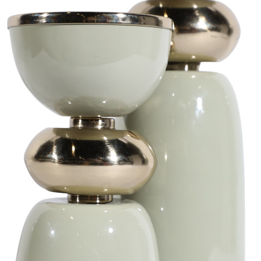 Decorative Curvy Taper Candle Holder | 10" Tall Muted Sage Green Iron
