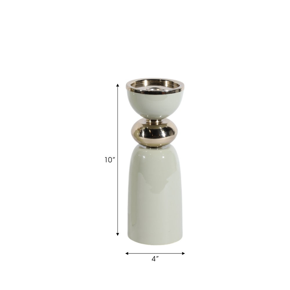 Decorative Curvy Taper Candle Holder | 10" Tall Muted Sage Green Iron