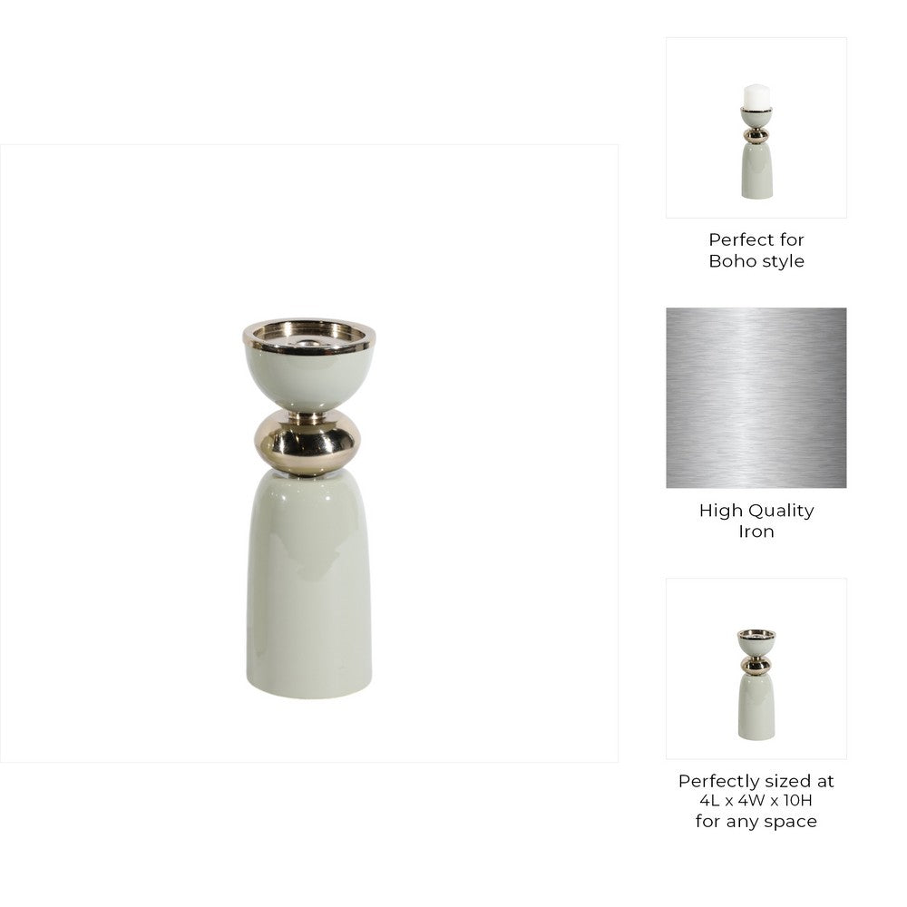 Decorative Curvy Taper Candle Holder | 10" Tall Muted Sage Green Iron