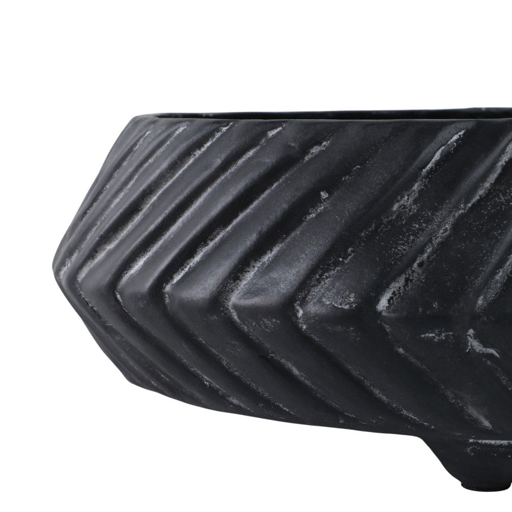 Decorative Bowl Set of 2 | Tapered Shape & Lined Textured | Black Ecomix