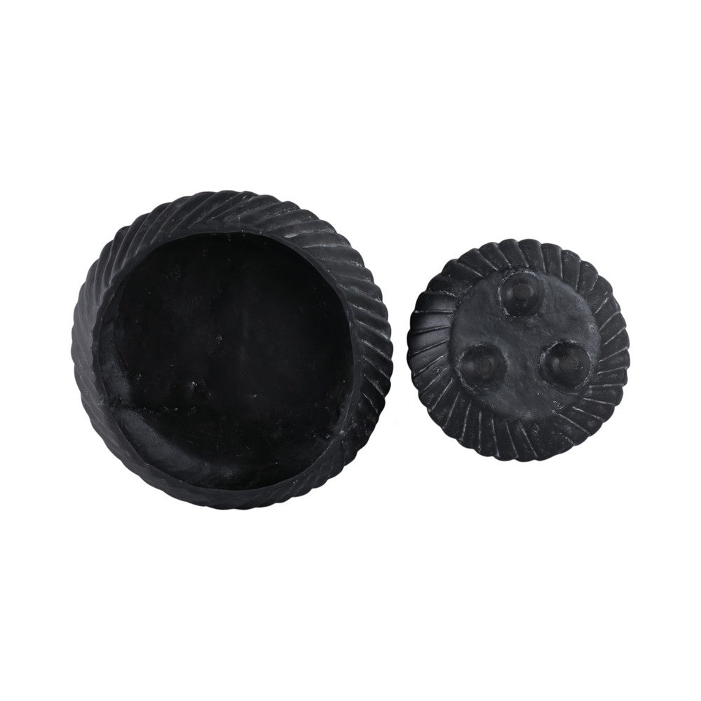 Decorative Bowl Set of 2 | Tapered Shape & Lined Textured | Black Ecomix