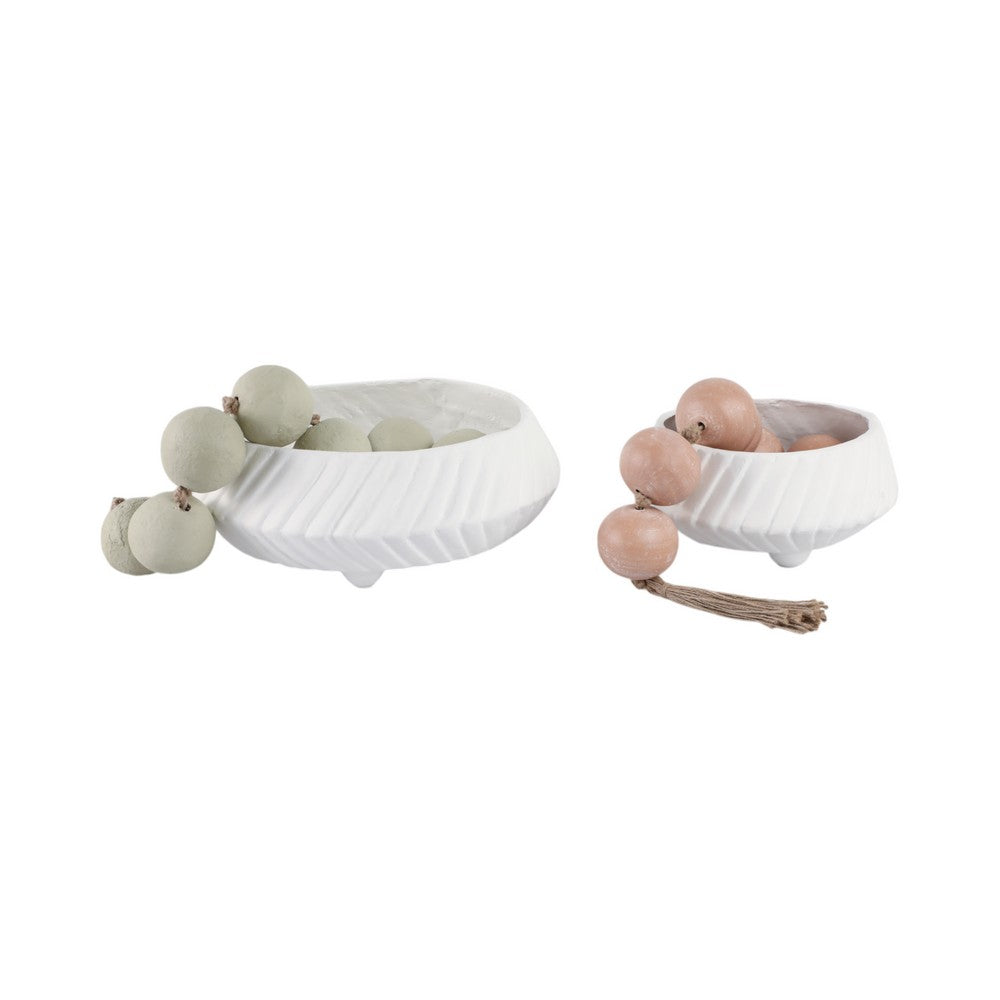 Decorative Bowl Set of 2 | Tapered Line Textured White Ecomix 15 11"