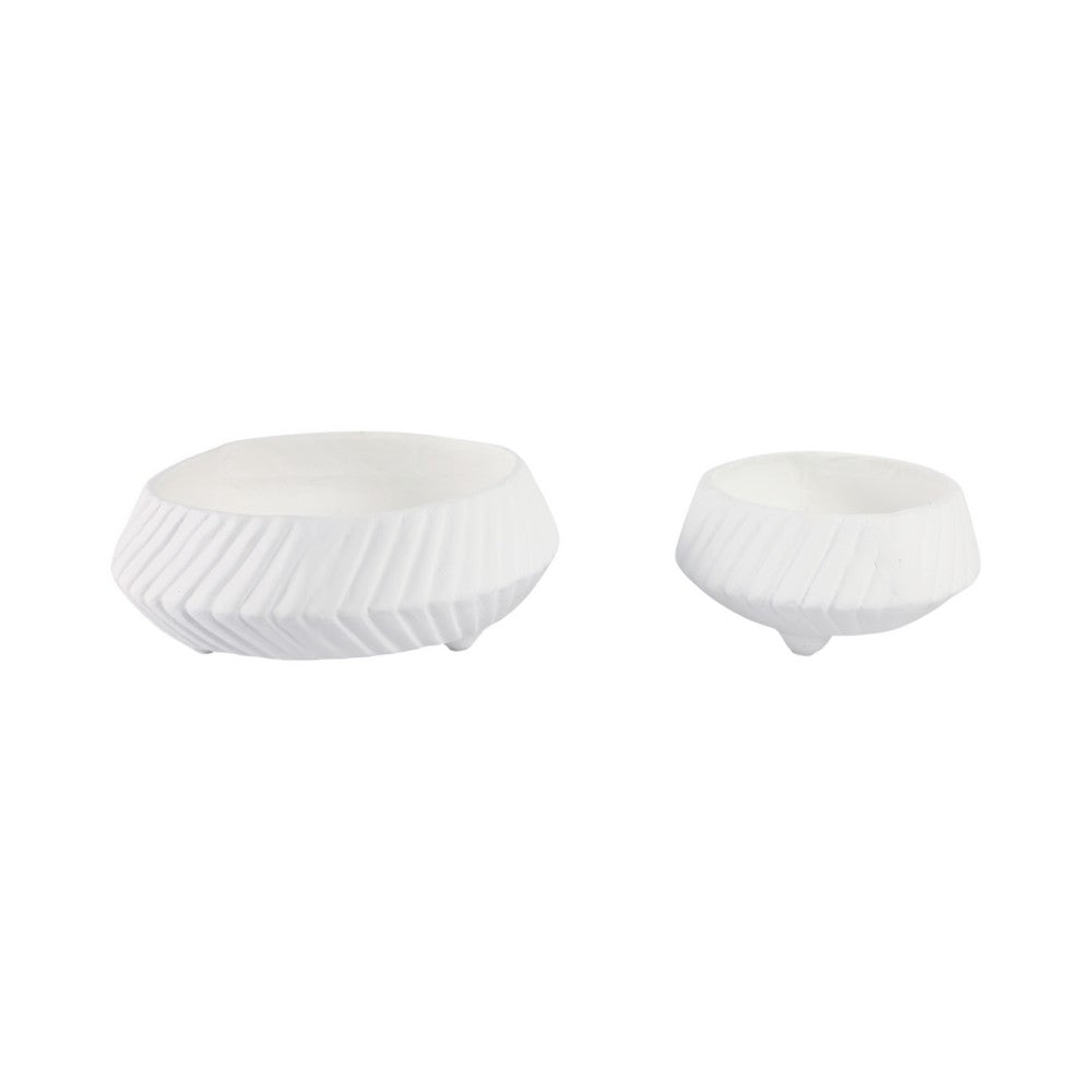 Decorative Bowl Set of 2 | Tapered Line Textured White Ecomix 15 11"