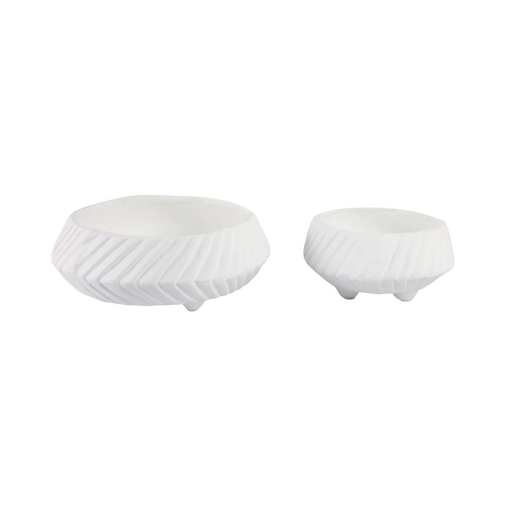 Decorative Bowl Set of 2 | Tapered Line Textured White Ecomix 15 11"