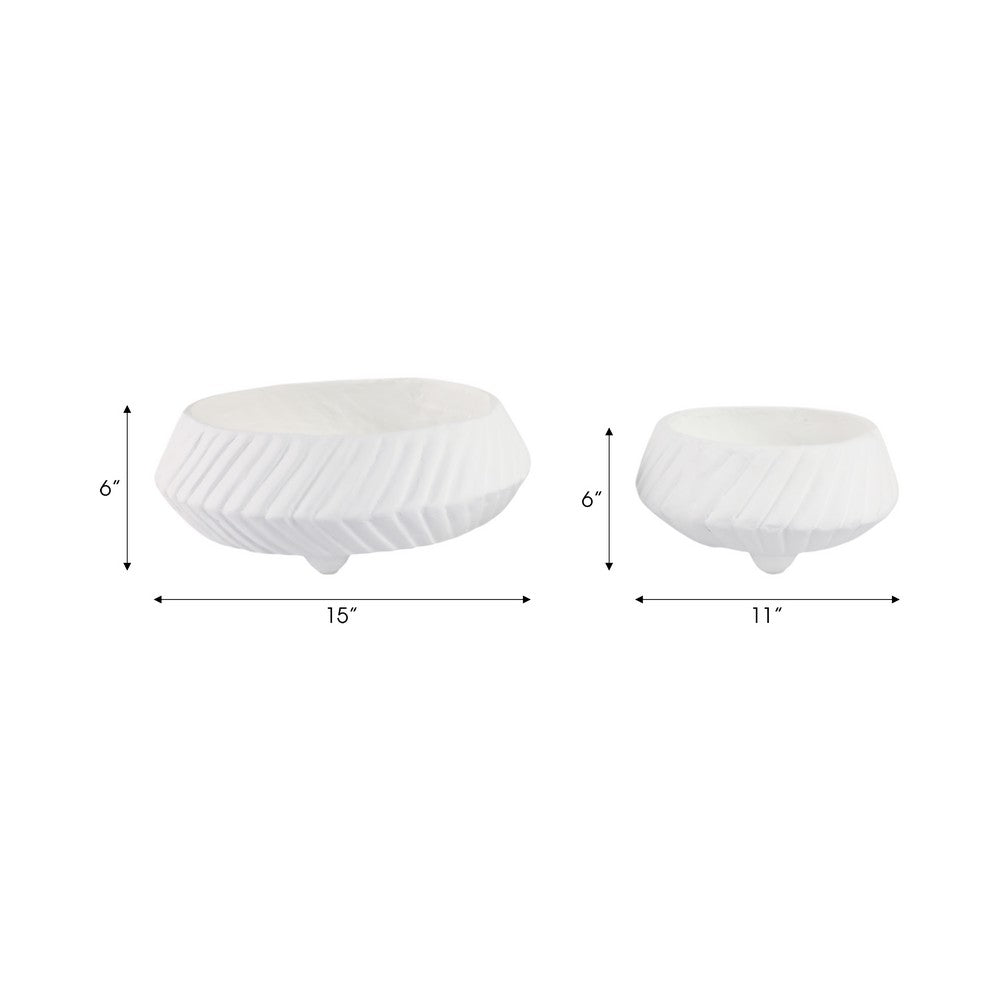 Decorative Bowl Set of 2 | Tapered Line Textured White Ecomix 15 11"