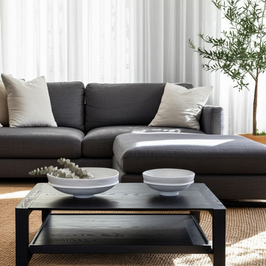 Traditional Decorative Bowl Set of 2 | Elevated Pedestal Base | White Ecomix