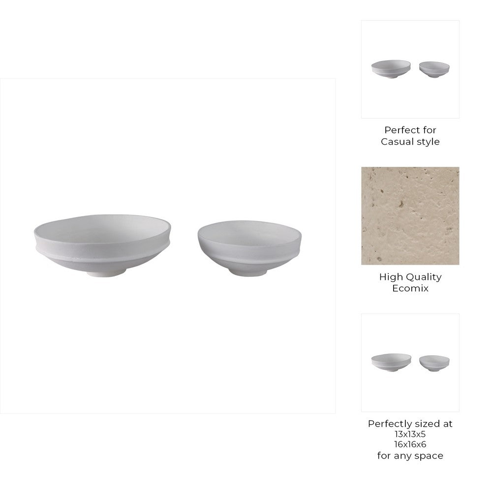 Traditional Decorative Bowl Set of 2 | Elevated Pedestal Base | White Ecomix