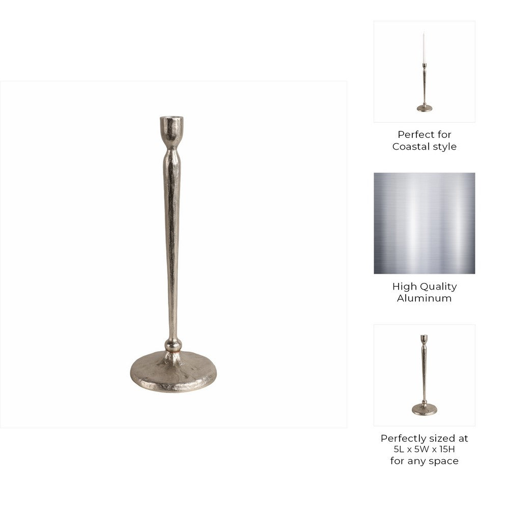 Roth Tapered Candle Holder | Silver Forged Cast Iron Style Look | 15"