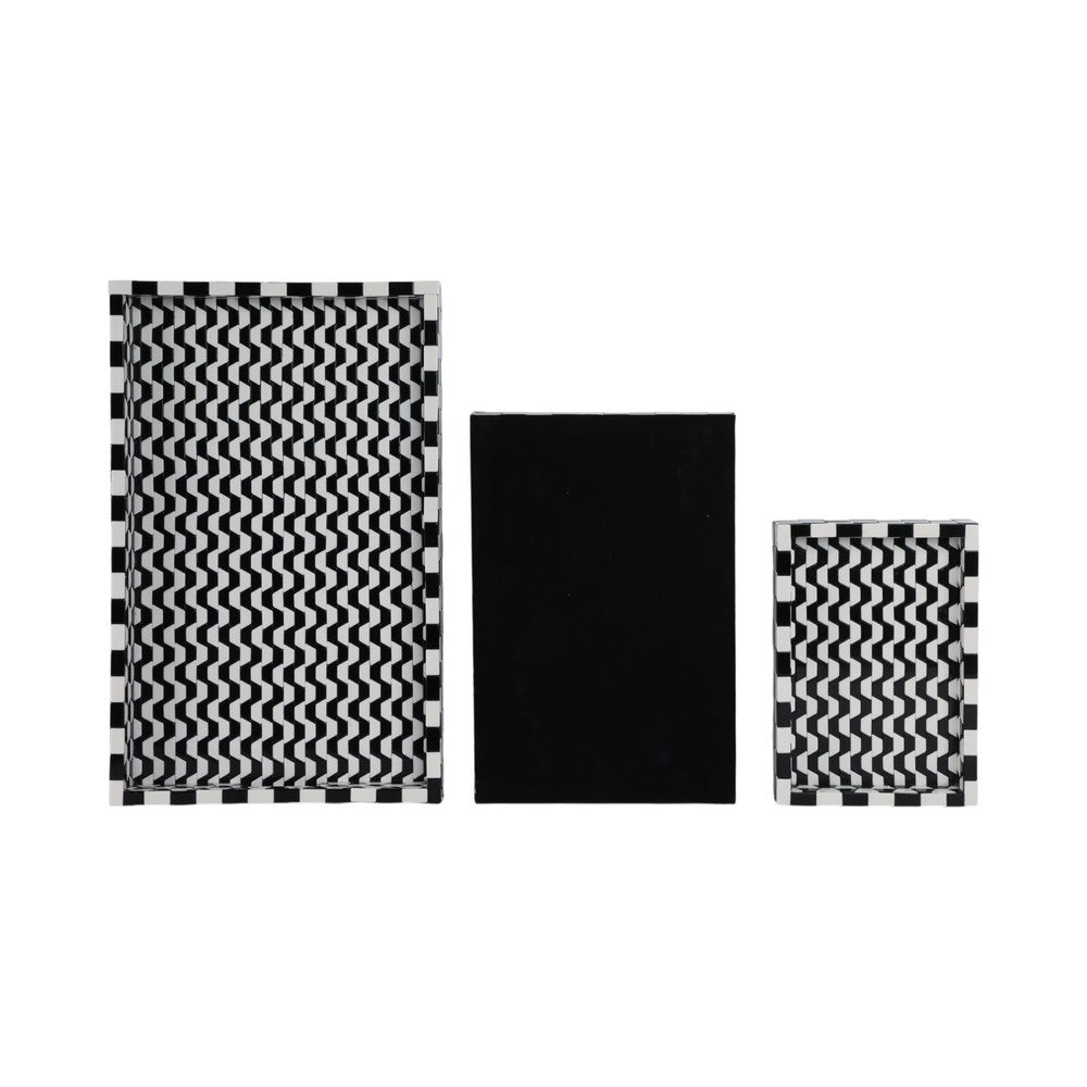 Nesting Decor Tray Set of 3 | Black & White 3D Checkered Pattern Resin
