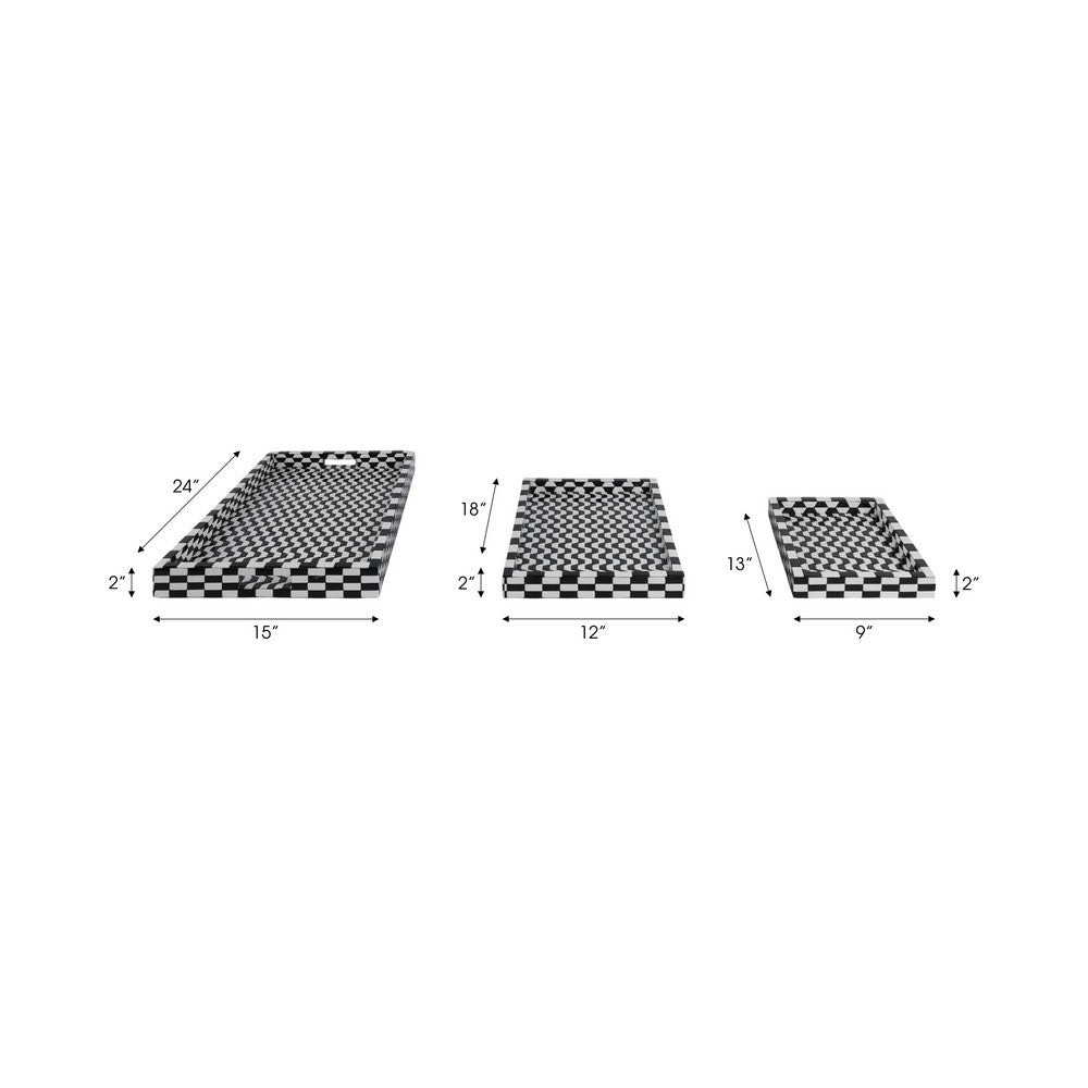 Nesting Decor Tray Set of 3 | Black & White 3D Checkered Pattern Resin