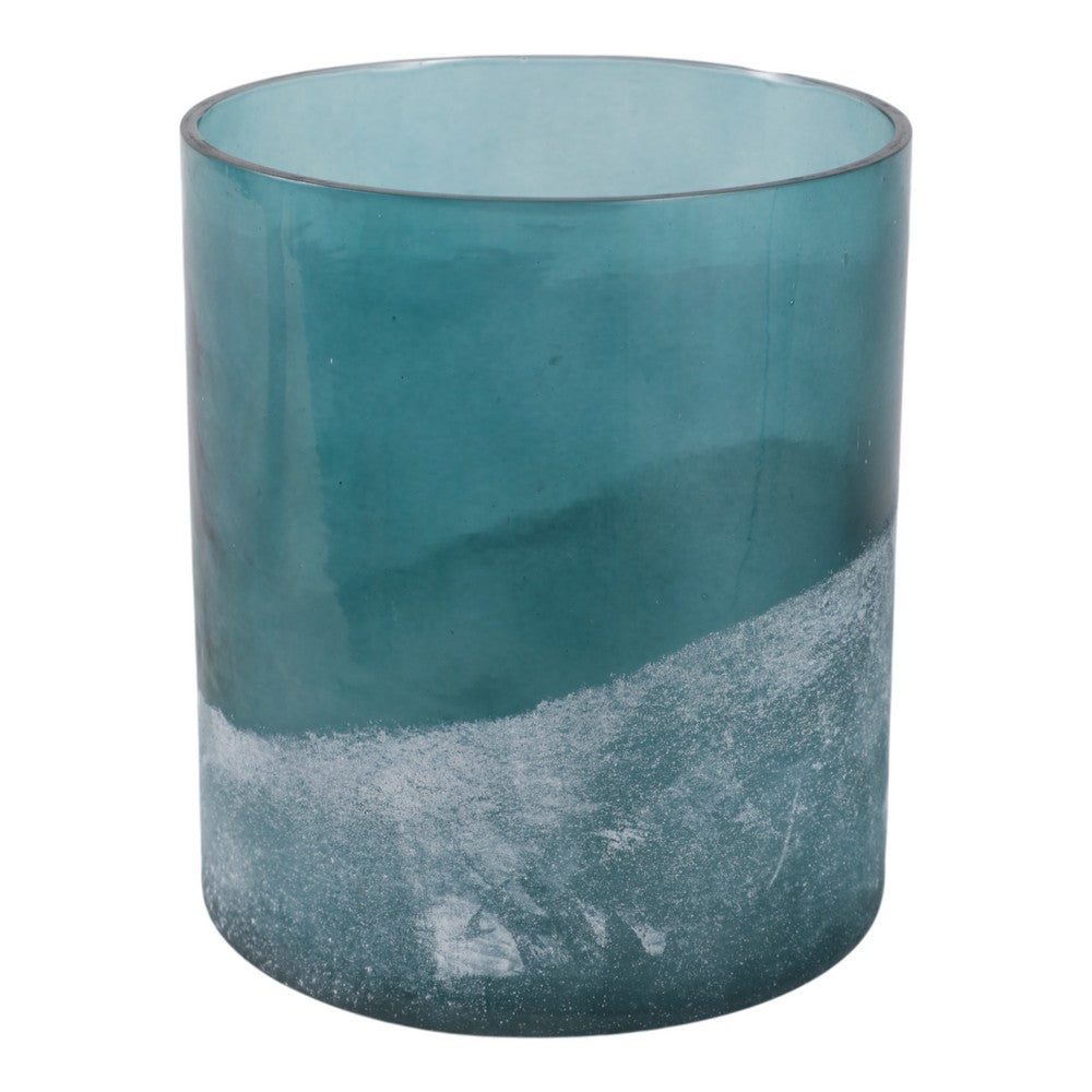 Hurricane Taper Glass Candle Holder | 7" | Blue & White Frosted Design