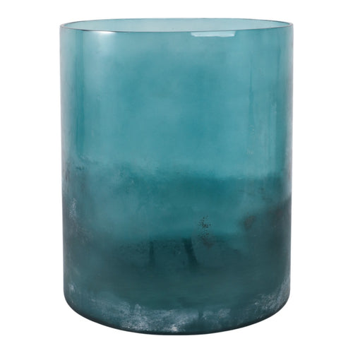 Decorative Coastal Hurricane Candle Holder | Frosted Blue Glass | 12"