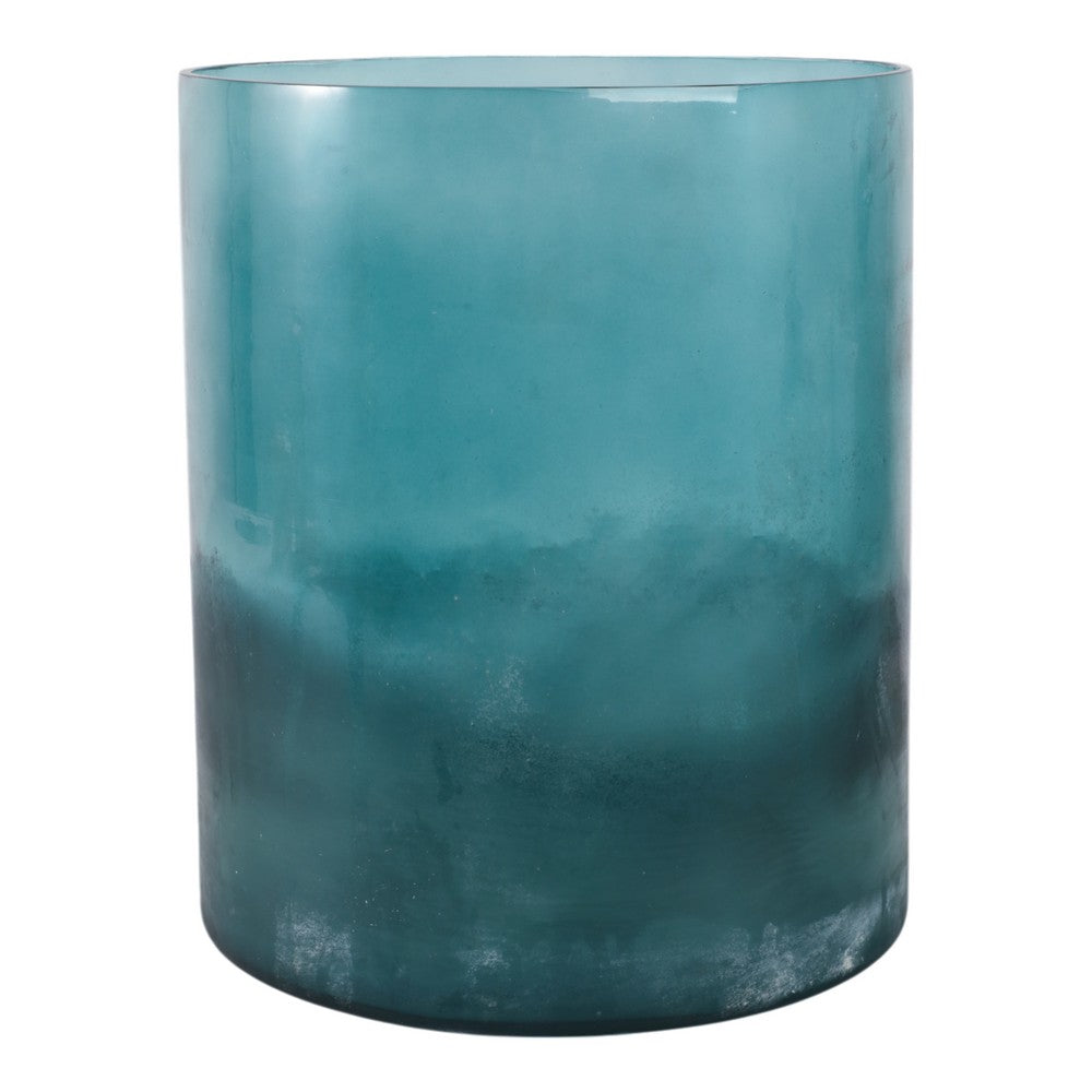 Decorative Coastal Hurricane Candle Holder | Frosted Blue Glass | 12"