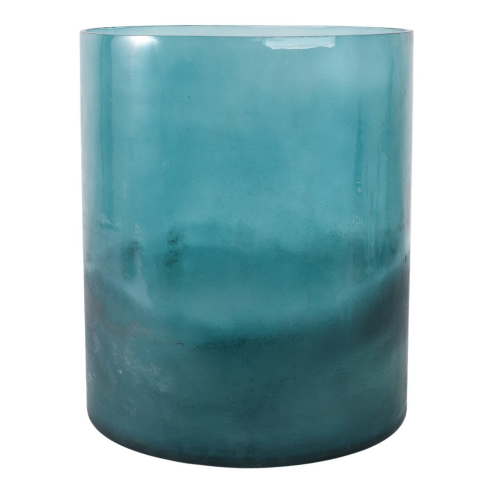 Decorative Coastal Hurricane Candle Holder | Frosted Blue Glass | 12"